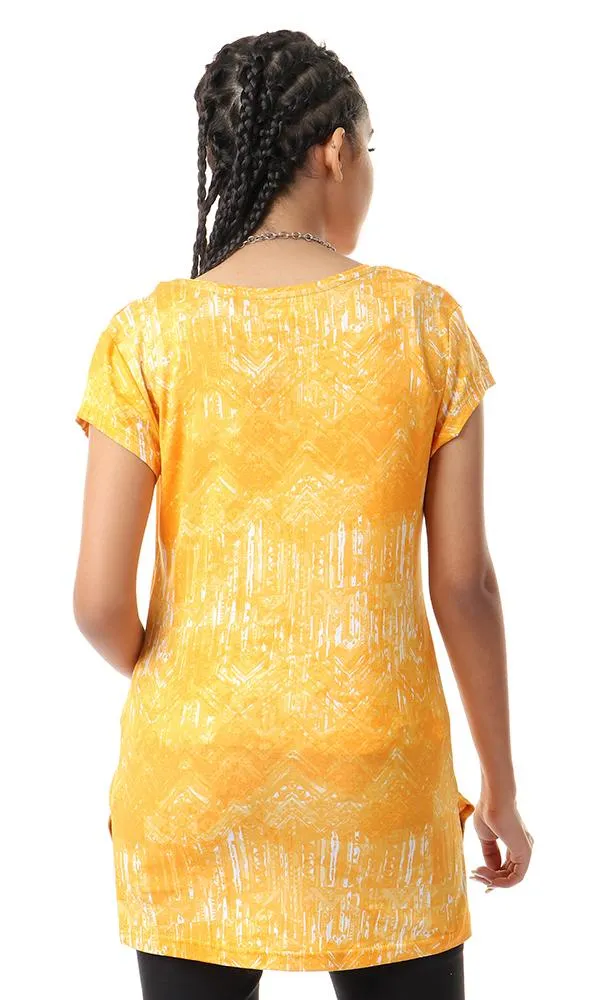 93006 Hi-Low V-Neck Mango Fluffy T-Shirt