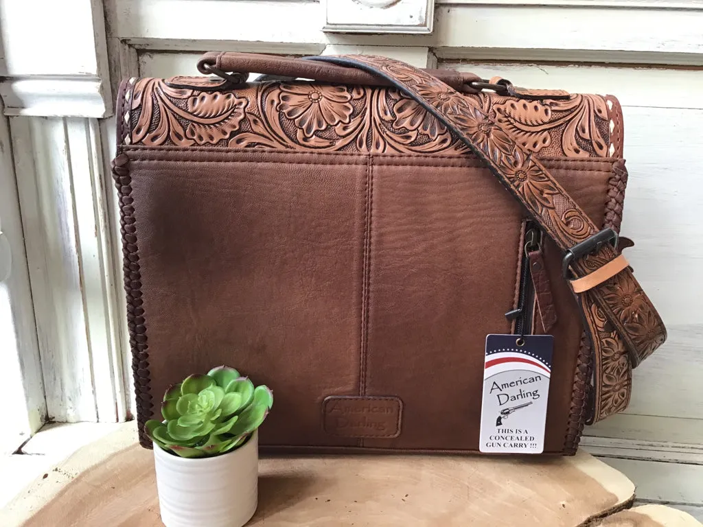 American Darling Tooled Leather Briefcase Tote