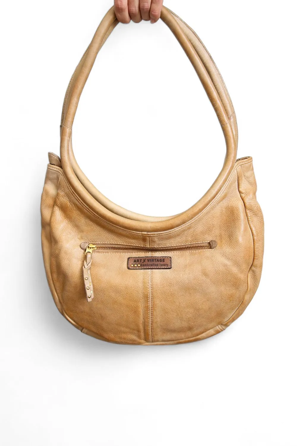 ART N' VINTAGE SERENA LEATHER SHOULDER BAG ICED COFFEE