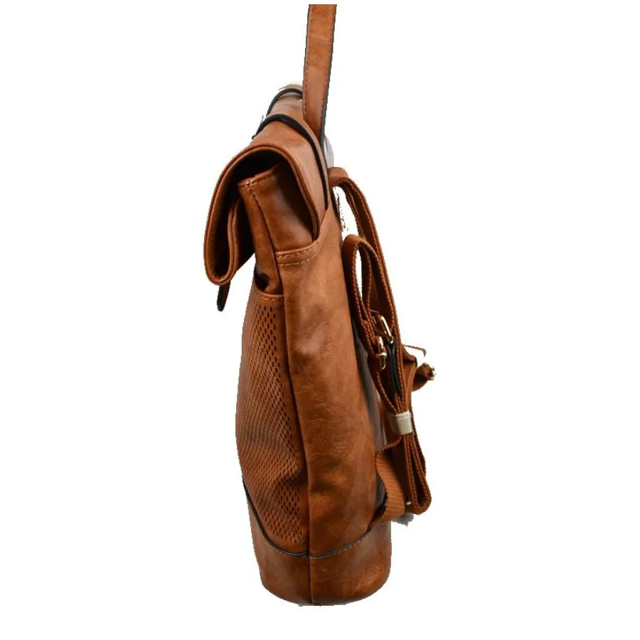 Belted foldover backpack - camel