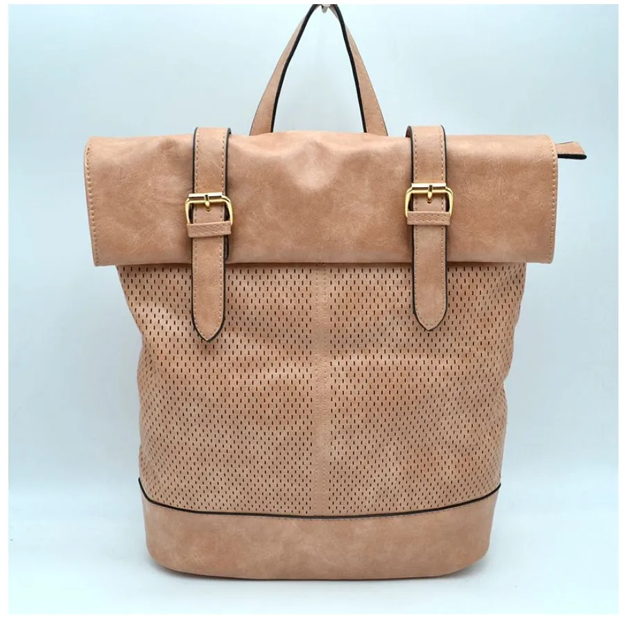 Belted foldover backpack - camel