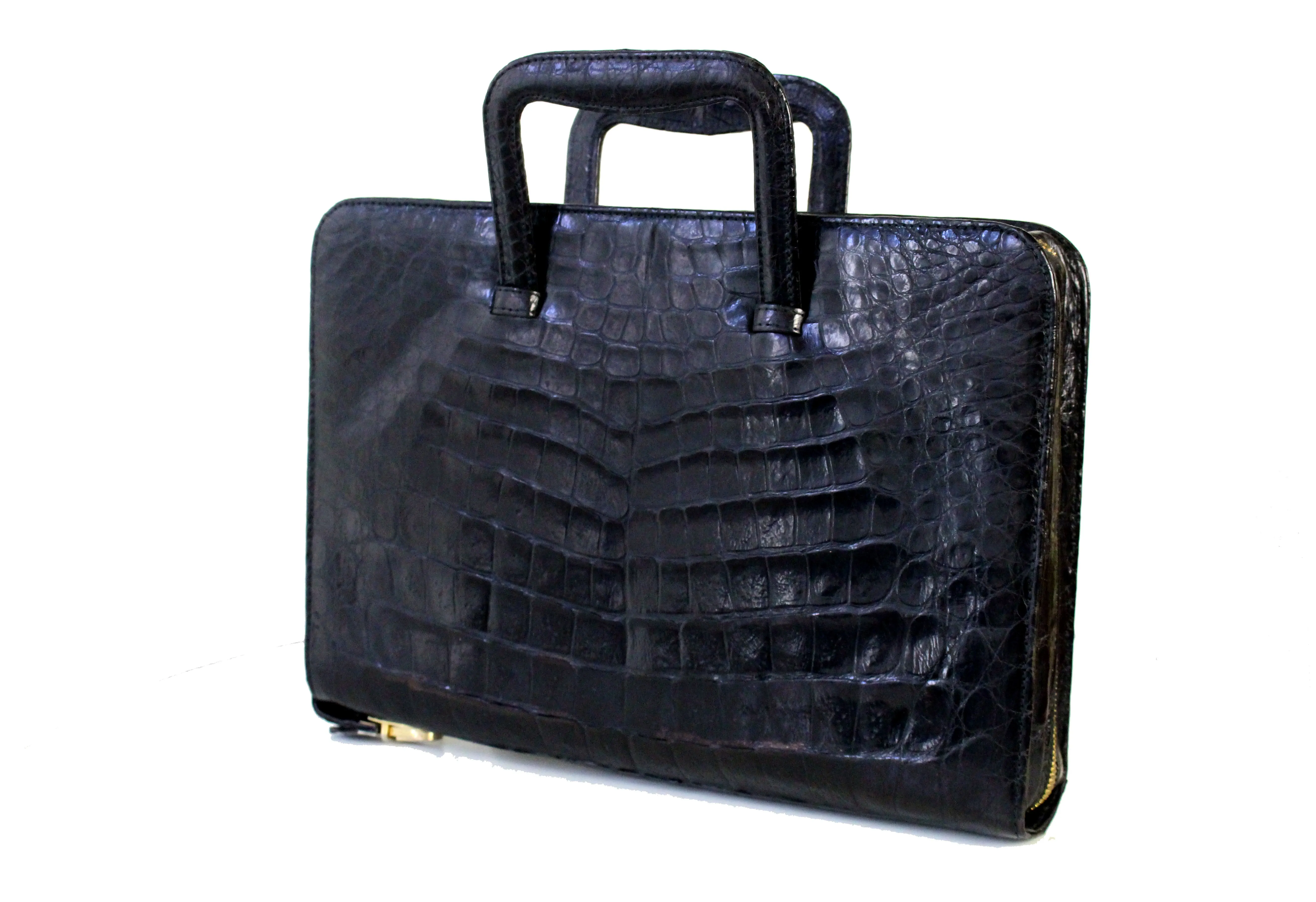 Black crocodile briefcase bag with sliding handles