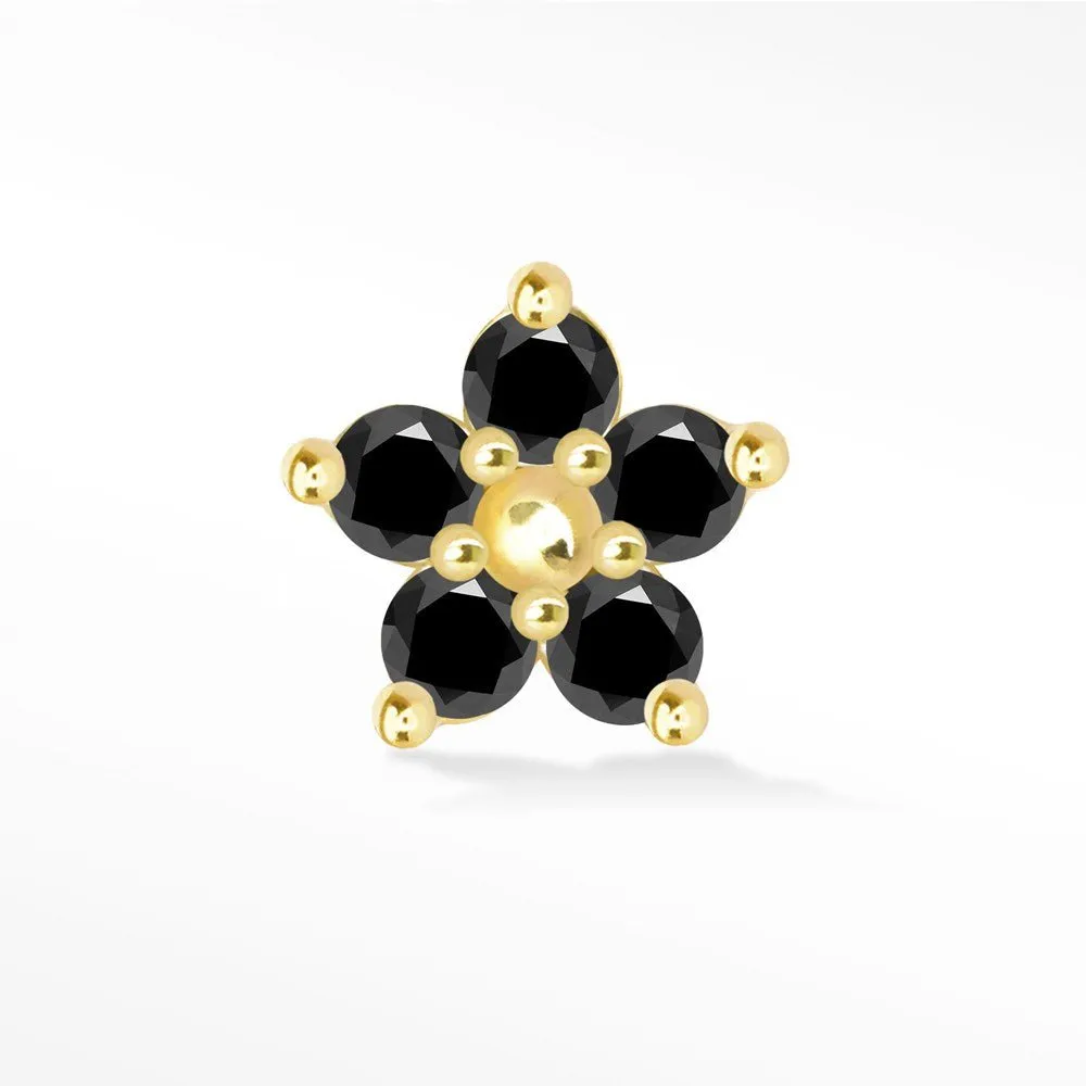 Black Diamond Flat Back Earring Buttercup 14k Yellow