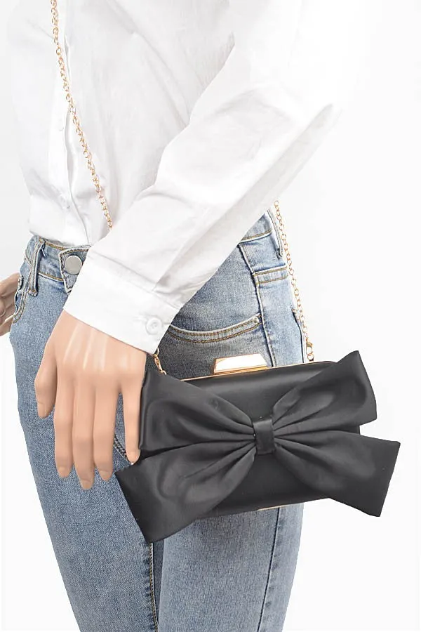 Black Satin Bow Clutch