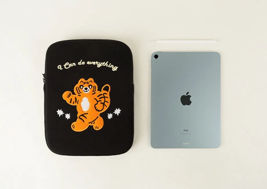 Black Tiger Laptop Sleeves iPad 11 13 15 inch Cases Protective Covers Purses Skins Handbags Square Cushion Carrying Pouches Designer Artist Embroidery School Collage Office Lightweight Pocket Cute Characters