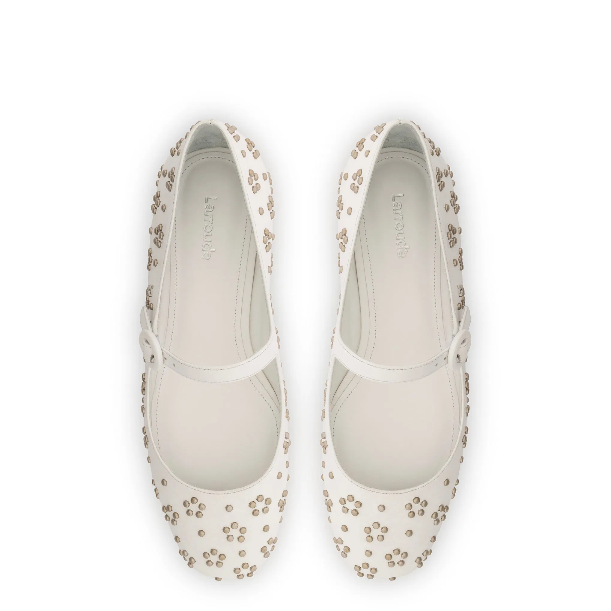 Blair Ballet Flat In White Leather and Metallic Studs