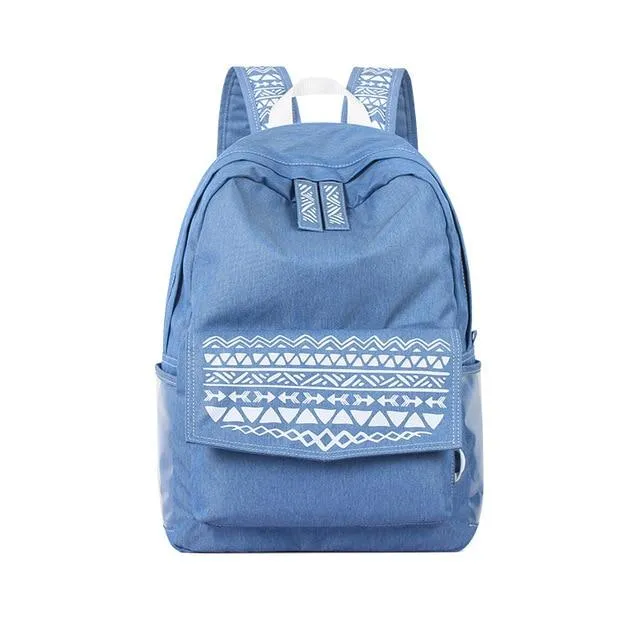 Blue Nylon Denim School Backpack for Teenage Girls