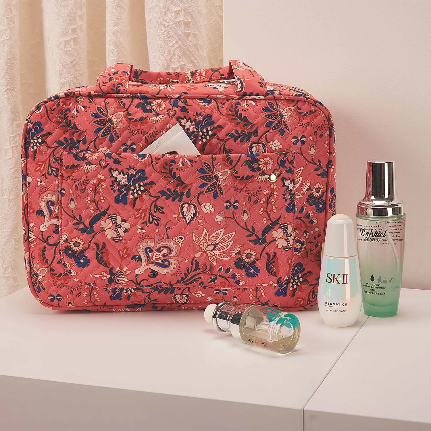 Bonchemin Red Floral The Space Saver Toiletry Bag