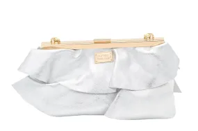 Bottega Silver Shimmer Leather Ruffled Crossbody Bag