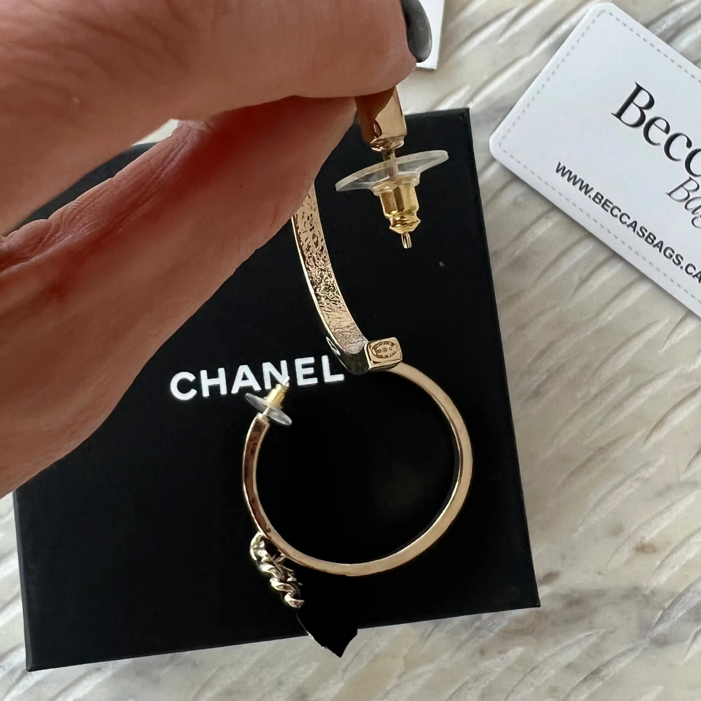 Chanel Matelasse Bag Hoop Earrings