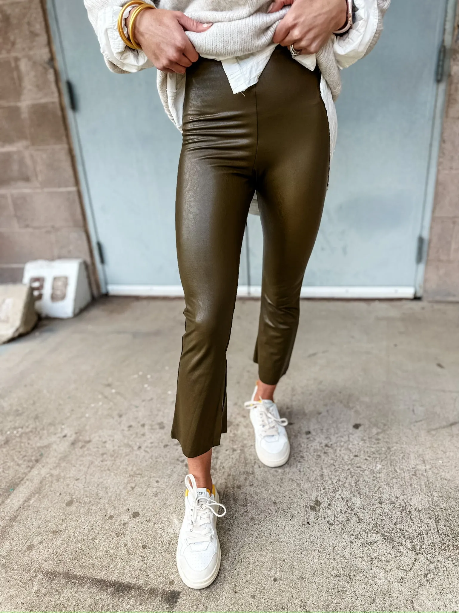 Cadet Faux Leather Cropped Flare Commando Pants for a Chic and Edgy Look