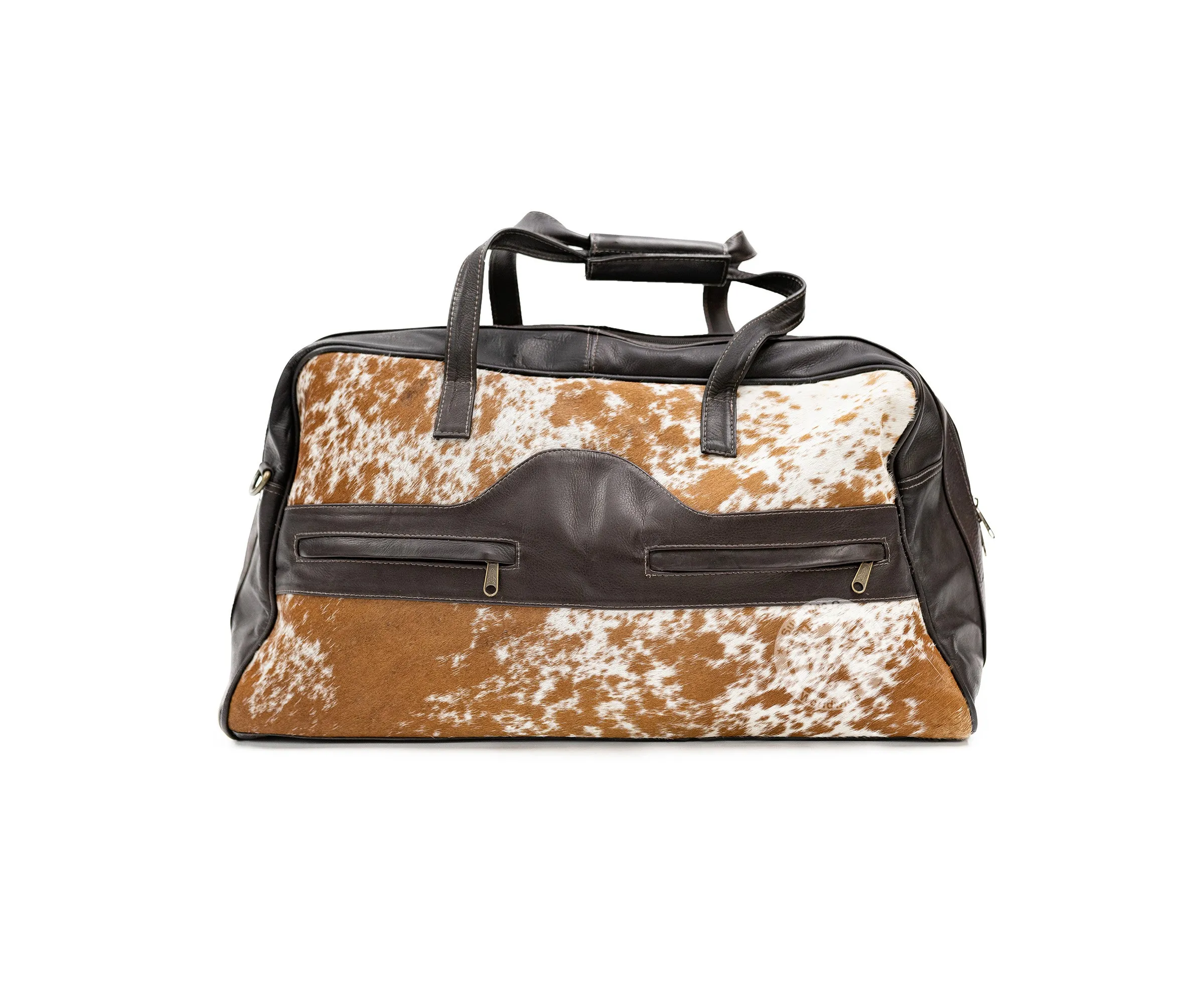 Cowhide Duffle Bag - Salt and Pepper Brown and White