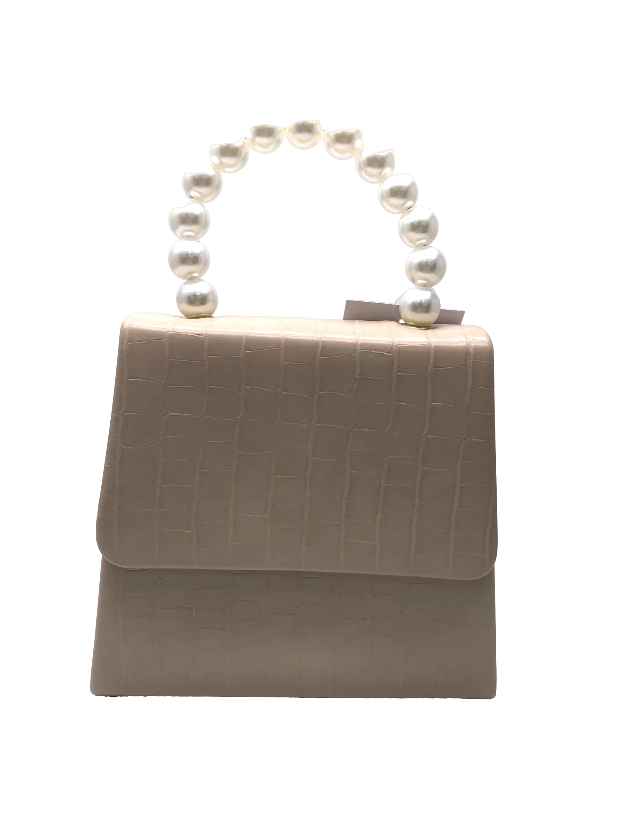 Cream Pearl Handle Croc Print Handbag