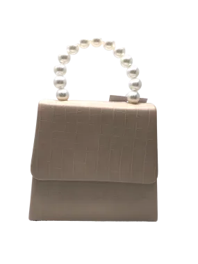 Cream Pearl Handle Croc Print Handbag