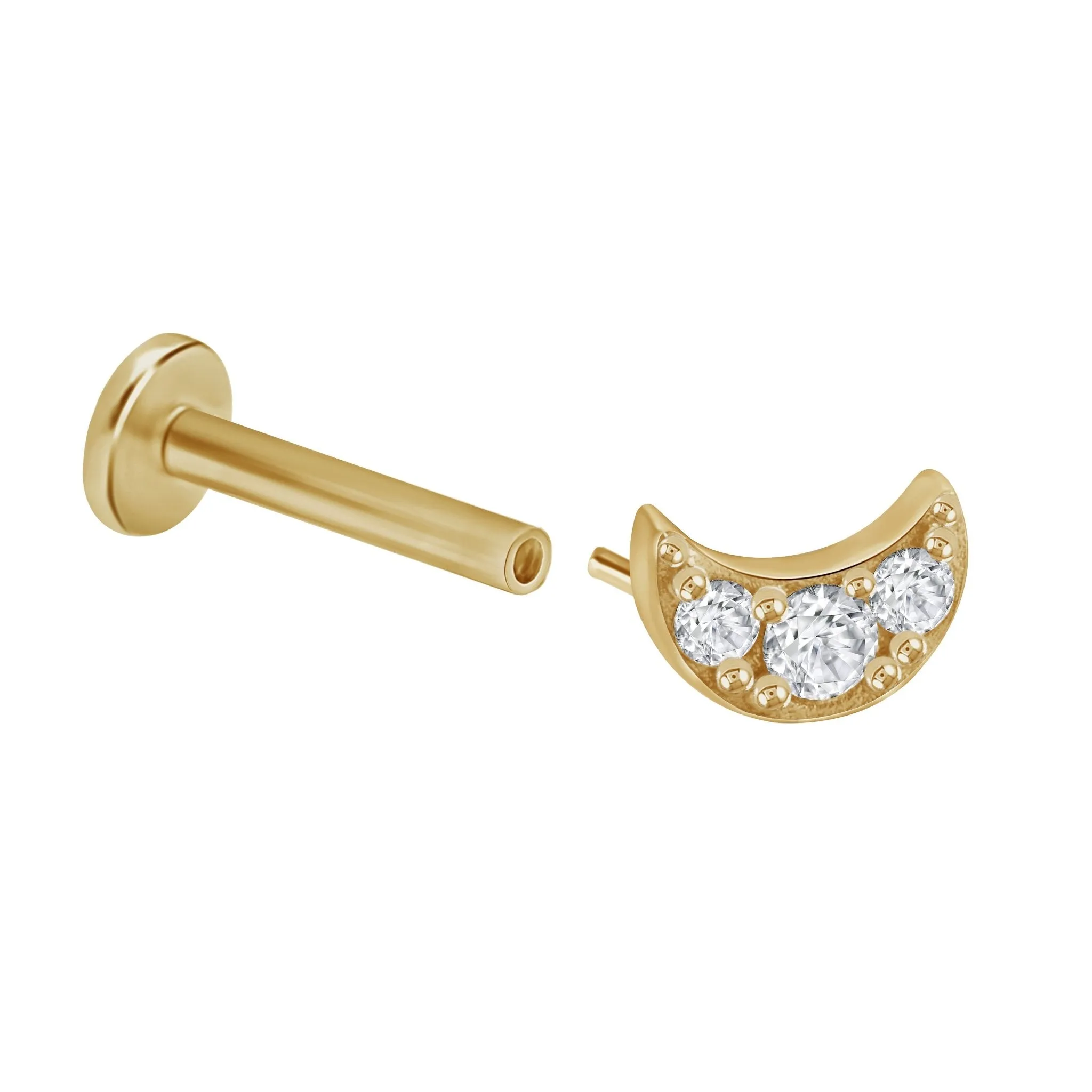 Cubic Zirconia Studded Crescent Moon Flat Back Stud