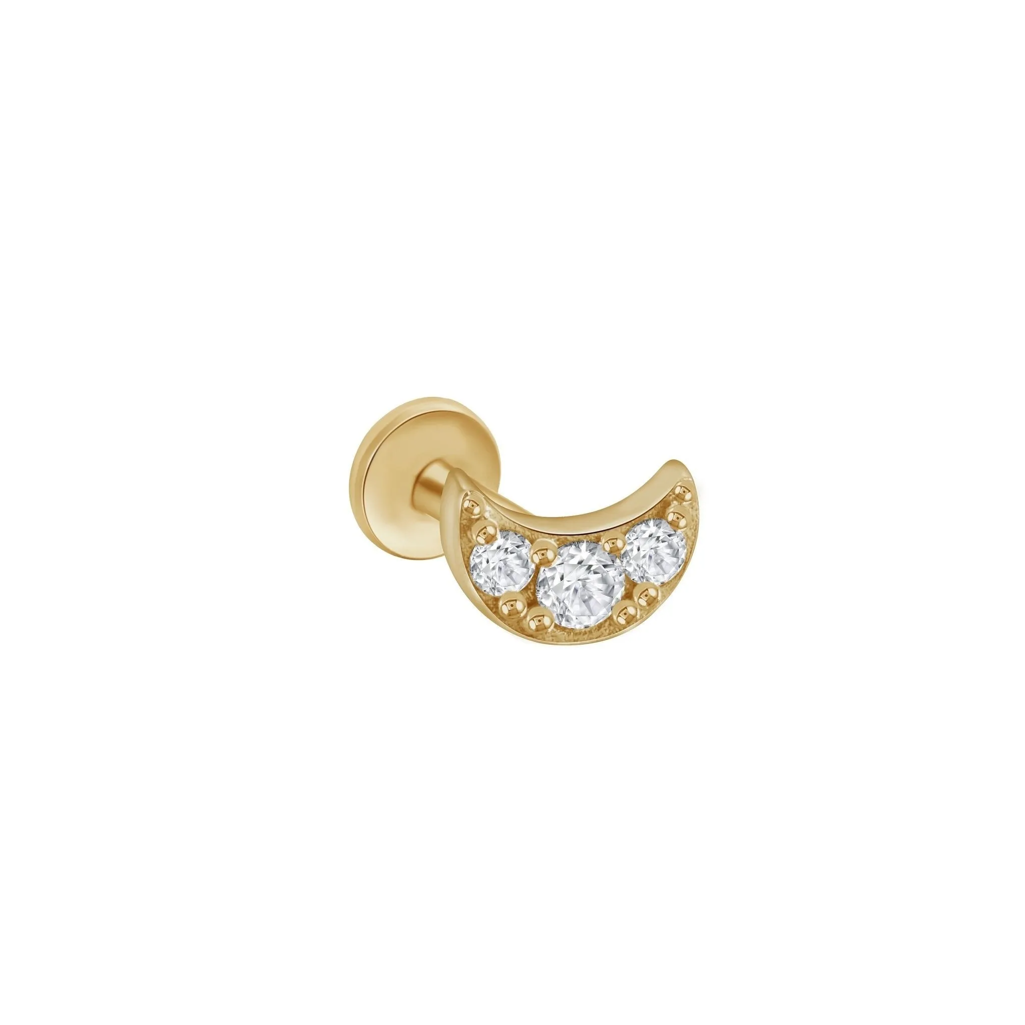 Cubic Zirconia Studded Crescent Moon Flat Back Stud