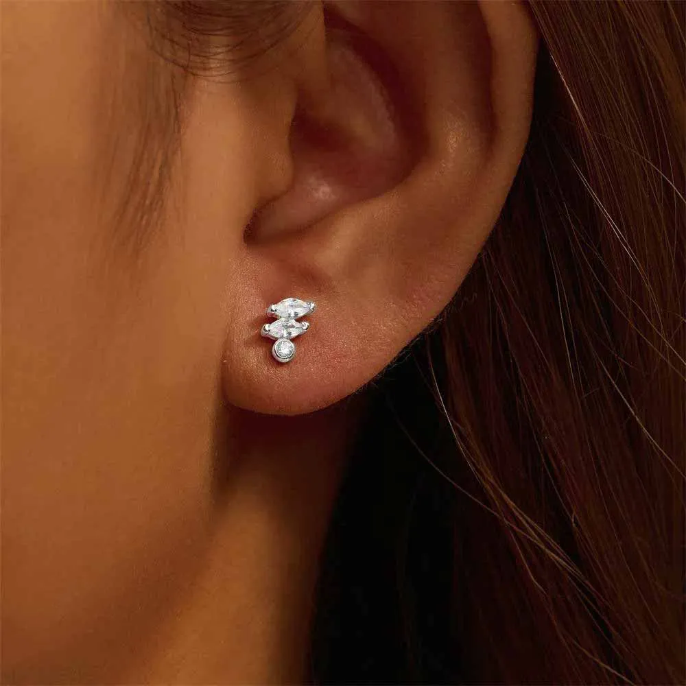 Exquisite Three CZ Diamonds Flat Back Earrings