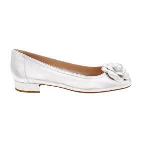 FABUCCI Silver Leather Ballet Flat with  Flower