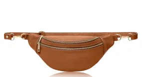 Fabucci Tan Leather Double  Zip Bum Bag