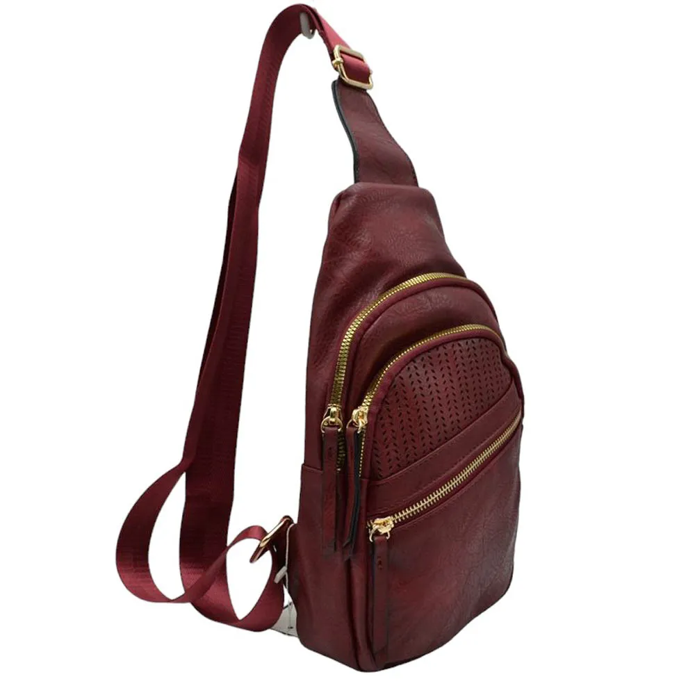 Faux Leather Multi Pocket Backpack Sling Bag