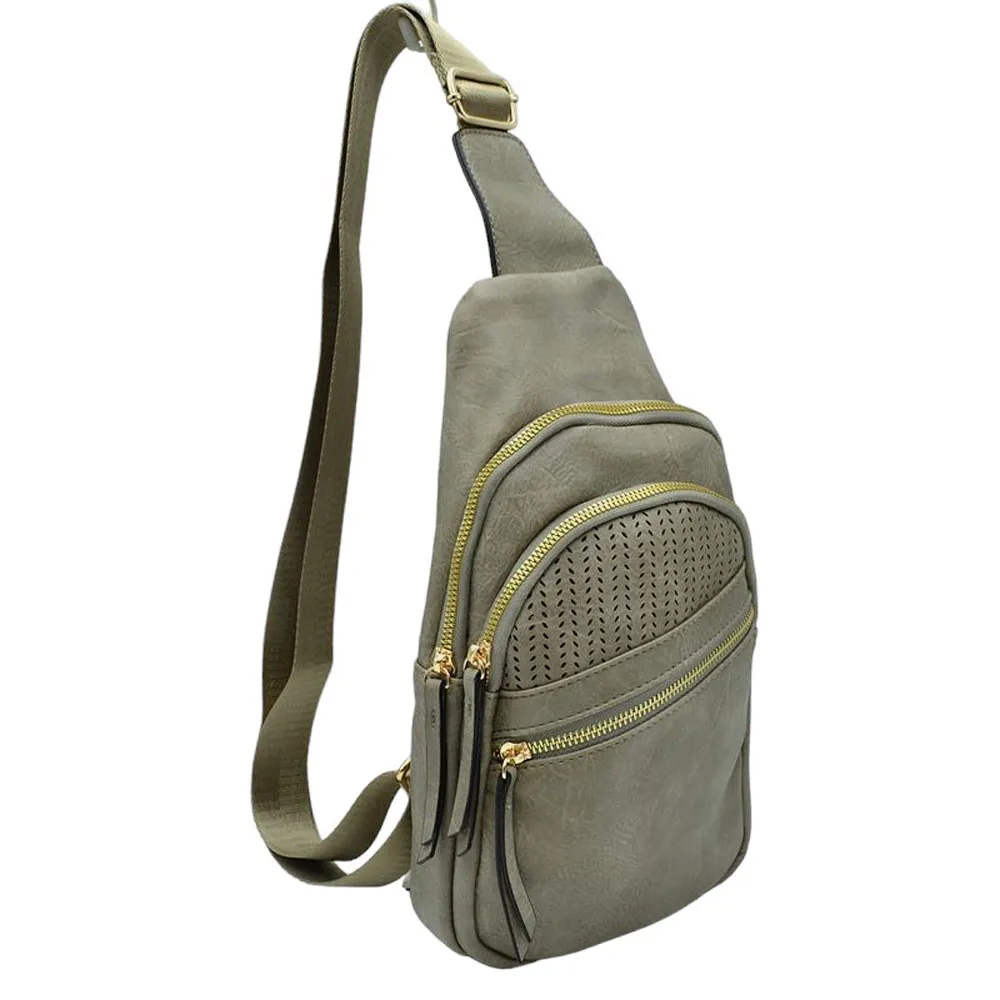 Faux Leather Multi Pocket Backpack Sling Bag