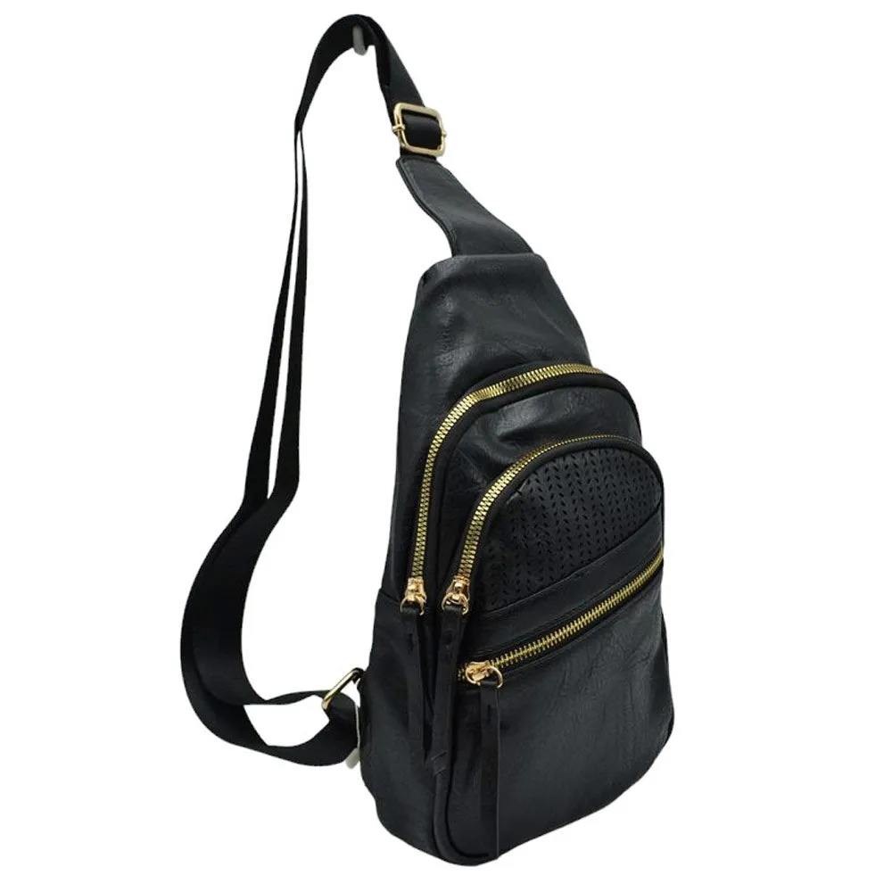 Faux Leather Multi Pocket Backpack Sling Bag