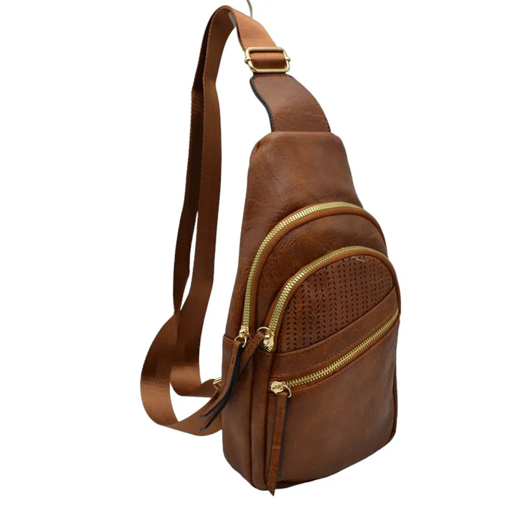 Faux Leather Multi Pocket Backpack Sling Bag