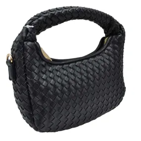 Faux Leather Woven Patterned Top Handle Tote Shoulder Bag