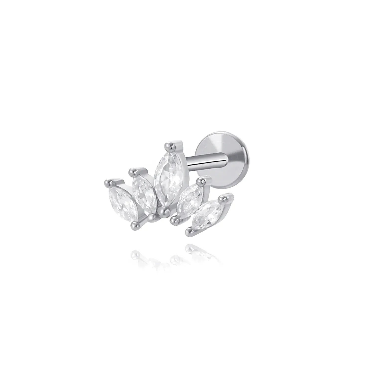 Five Petal CZ Marquise Flat Back Stud Earring (18G)