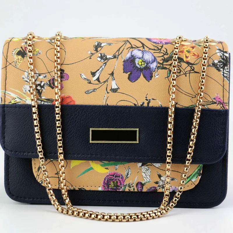 Floral Crossbody Purse with Gold Chain