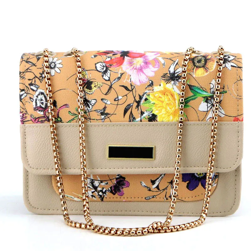 Floral Crossbody Purse with Gold Chain