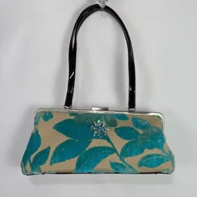 Glenda GeisTan Turquoise Leaf Print Rec Kiss Lock Bag