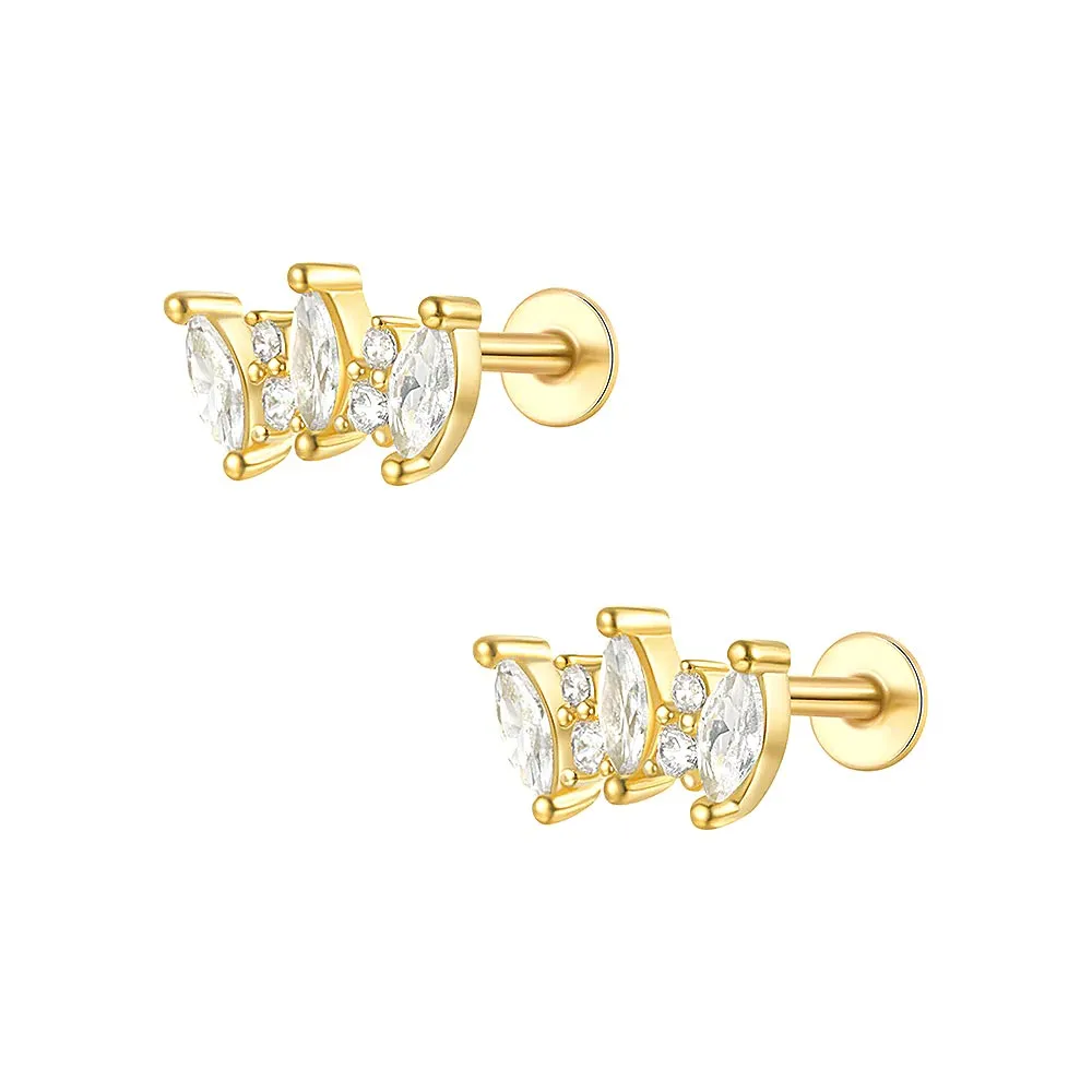 Gold Marquise CZ Diamond Flat Back Earrings for Women