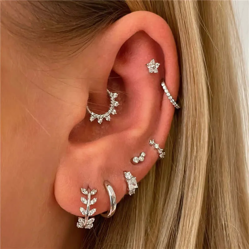 Heart Flat Back Floral CZ Diamond Stud Earrings