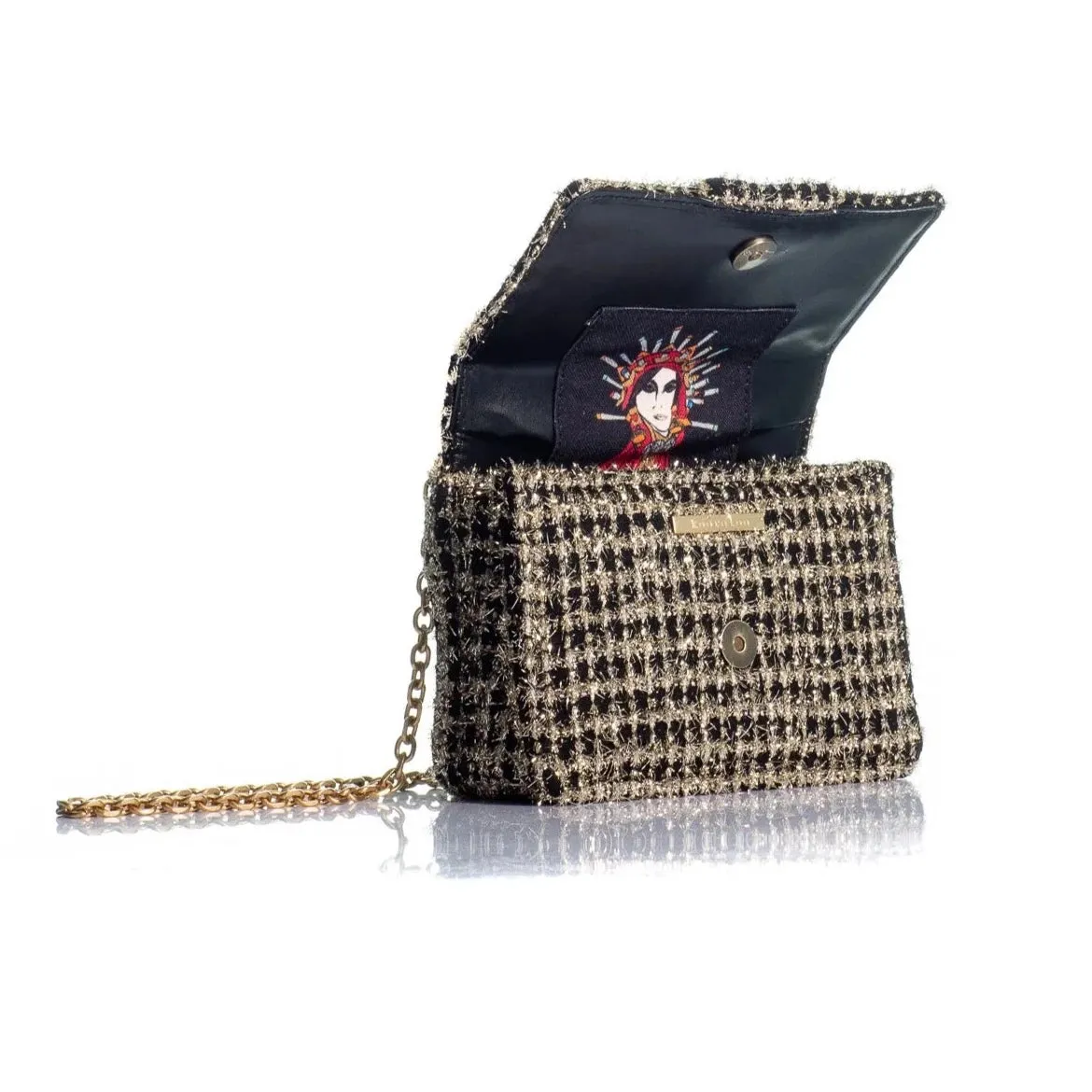 Kooreloo - Fabric Shoulder Bag - Mini Lucerne Tweed Black & Gold