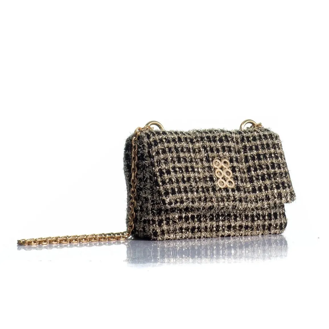 Kooreloo - Fabric Shoulder Bag - Mini Lucerne Tweed Black & Gold