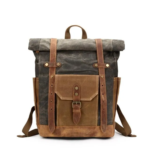 Large Canvas Leather Waterproof 14 Inch Backpack