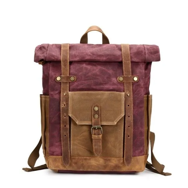 Large Canvas Leather Waterproof 14 Inch Backpack