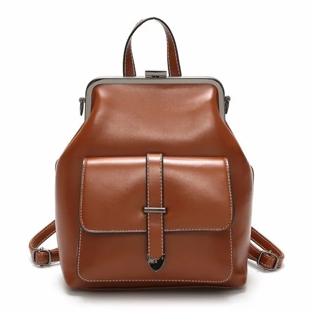 Large Capacity Vintage Genuine Leather School Bag, Rucksack and Backpack