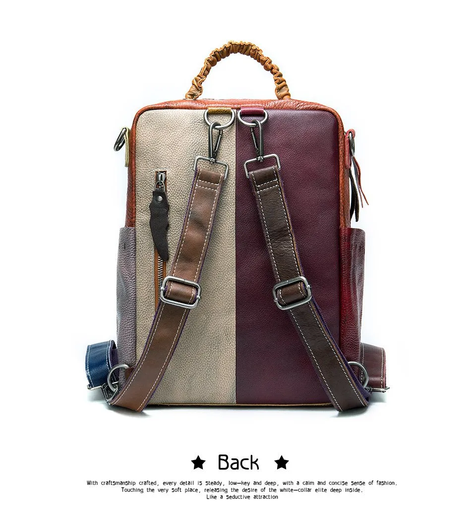 Large Multi-Color Convertible Genuine Leather Backpack