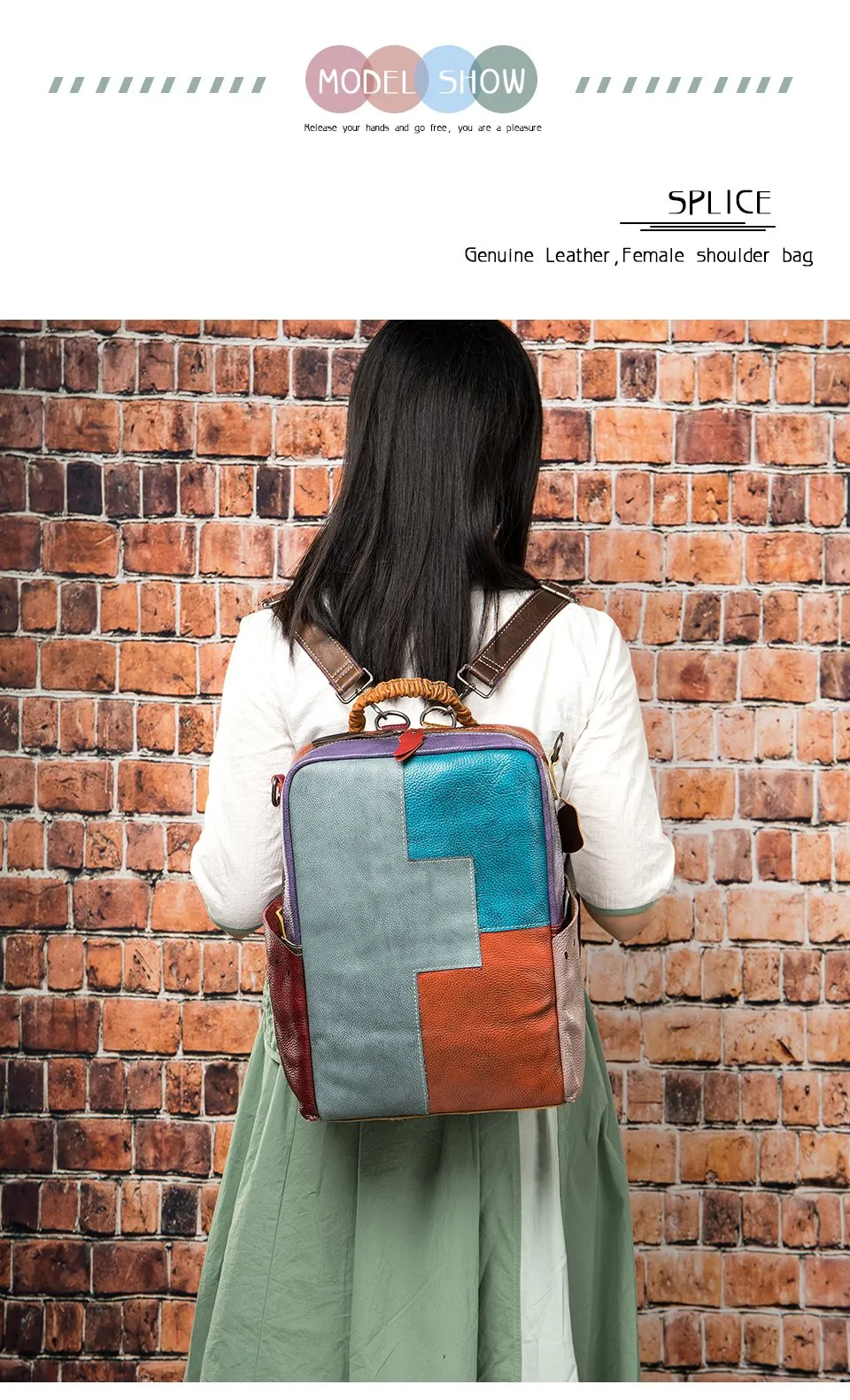 Large Multi-Color Convertible Genuine Leather Backpack