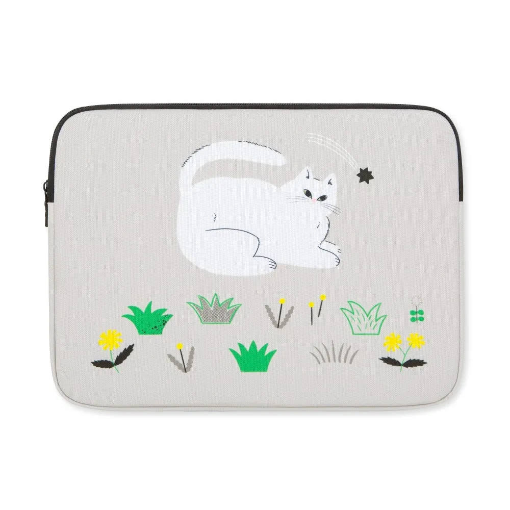 Light Gray WHITE CAT Graphic Laptop Sleeves 13 15 inch Cases Protective Covers Handbags Square Pouches Designer Artist Prints School Collage Office Lightweight