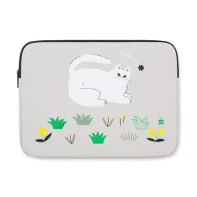 Light Gray WHITE CAT Graphic Laptop Sleeves 13 15 inch Cases Protective Covers Handbags Square Pouches Designer Artist Prints School Collage Office Lightweight