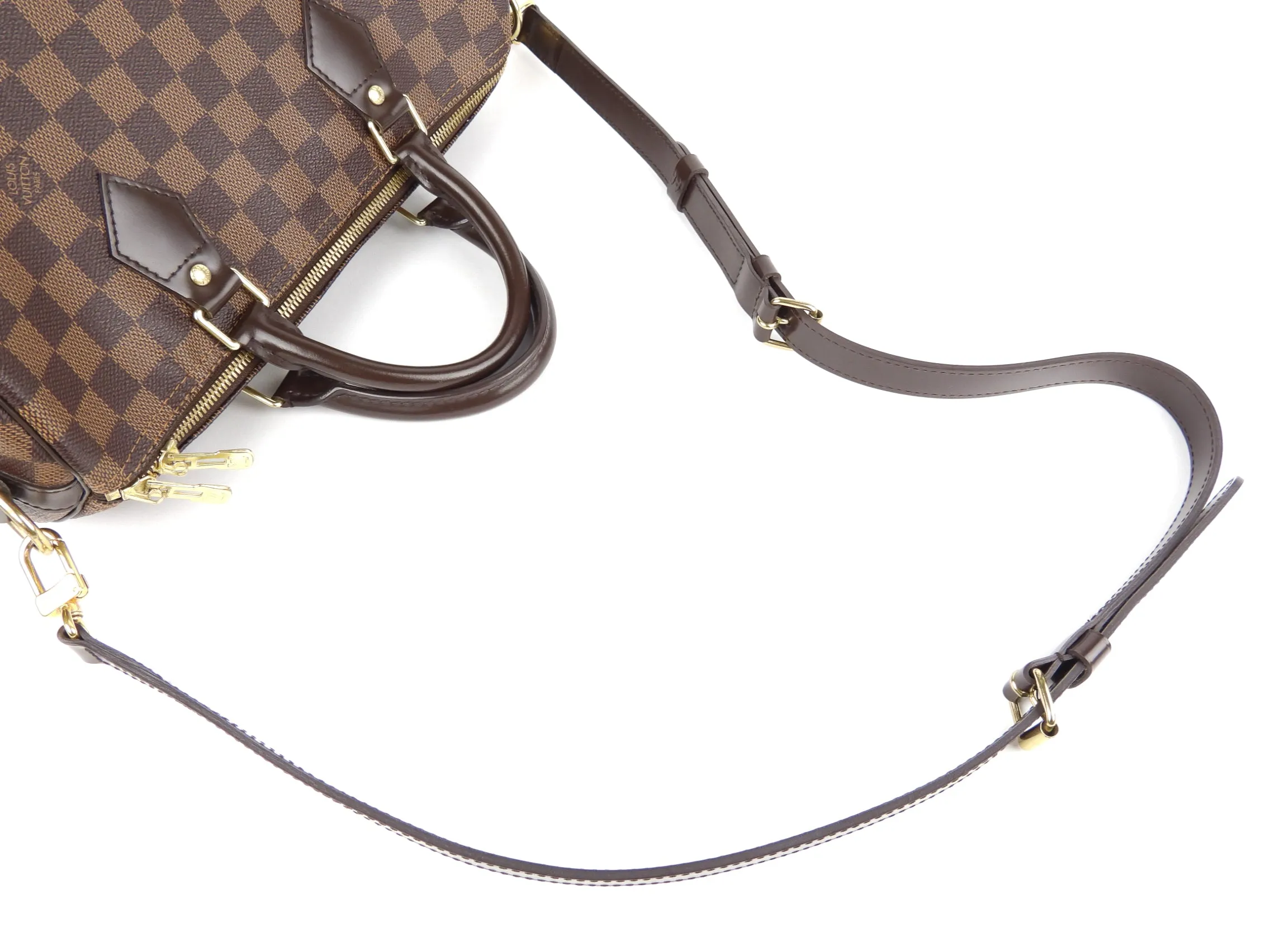 Louis Vuitton Brown Damier Ebene Coated Canvas Speedy 30 Bandouliere Two Way Boston Bag