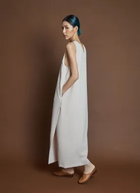 Mango Pine Overlap Side Slit Maxi Dress - Light Cream