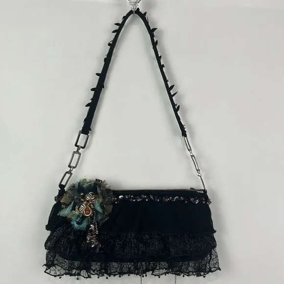 MaryFrances Black Beaded Butterfly Bag