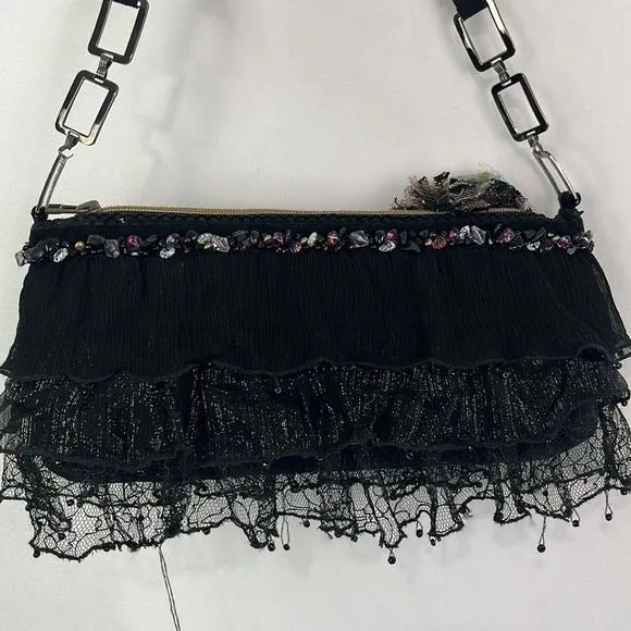 MaryFrances Black Beaded Butterfly Bag