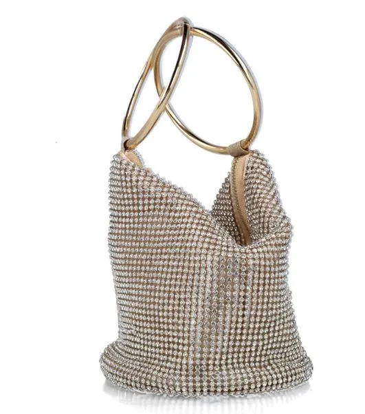 Menbur Gold Crystal Bucket Bag