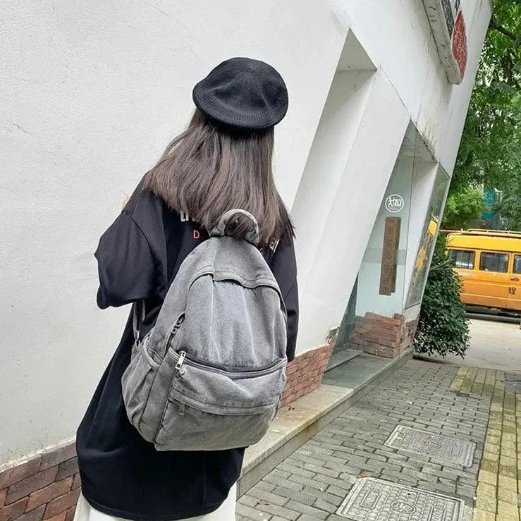 Multifunction Denim Cool Backpack EN257 - Korean Style Blue School Bag