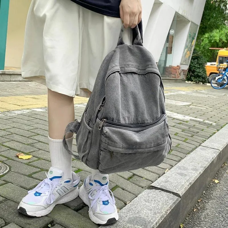 Multifunction Denim Cool Backpack EN257 - Korean Style Blue School Bag